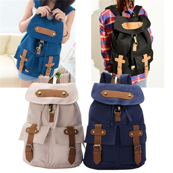 2015 new stylish fashion women vintage canvas satchel backpack rucksack shoulder school bag