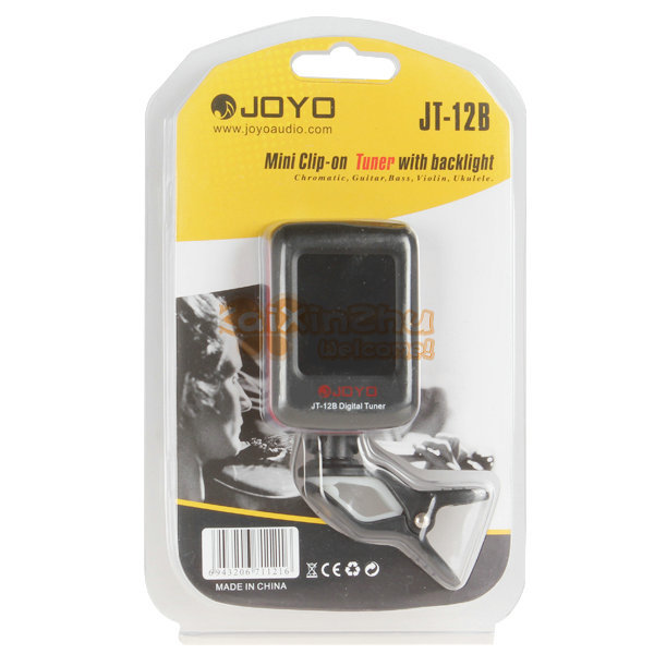joyo jt-12b mini clip on digital electric guitar bass violin ukulele chromatic tuner with lcd backlight + battery