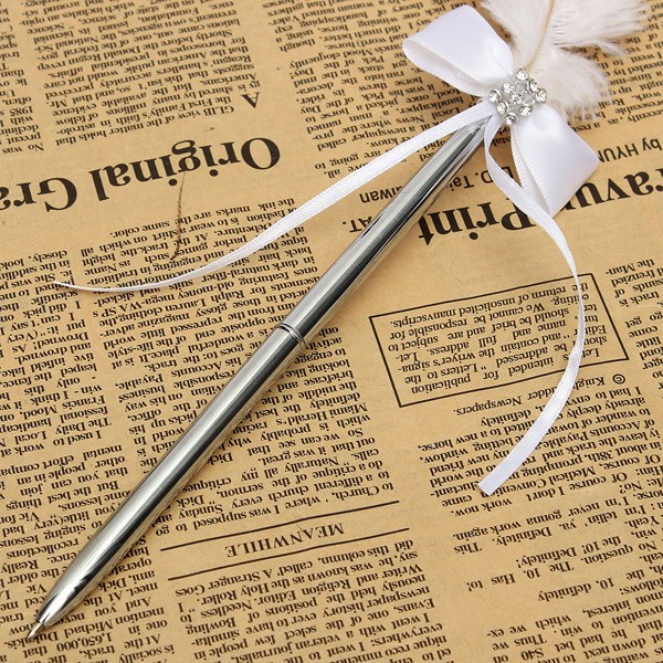 new fashion wedding bridal ostrich feather quill guest book signing pen diamante bowknot beautifuldesign