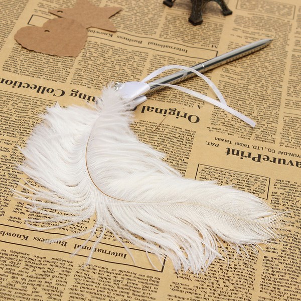 new fashion wedding bridal ostrich feather quill guest book signing pen diamante bowknot beautifuldesign