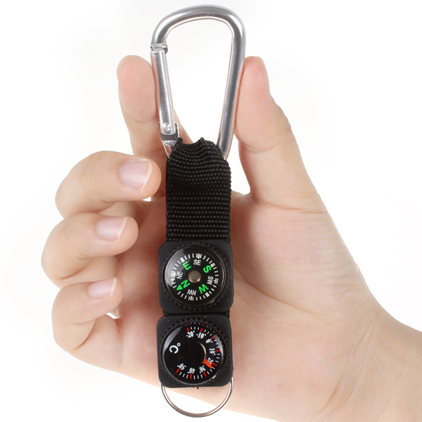 3pcs! 3 in 1 multifuntional waterproof carabiner & mini compass thermometer for outdoor camping hiking with key ring