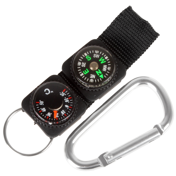 3pcs! 3 in 1 multifuntional waterproof carabiner & mini compass thermometer for outdoor camping hiking with key ring
