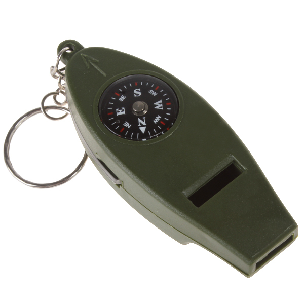 4-in-1 outdoor multifunctional military survival compass + whistle + magnifying + thermometer for camping with key ring