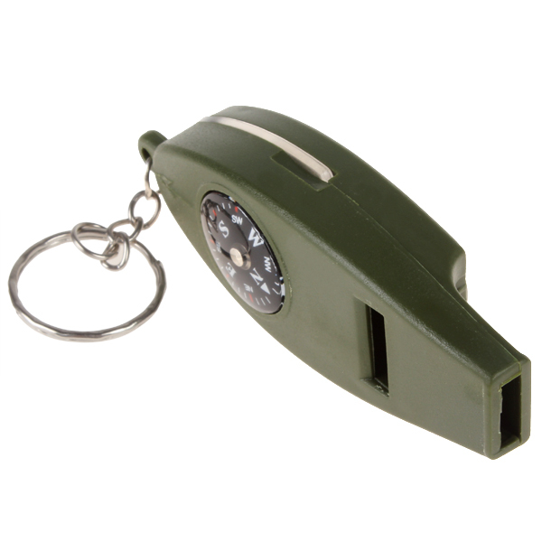 4-in-1 outdoor multifunctional military survival compass + whistle + magnifying + thermometer for camping with key ring