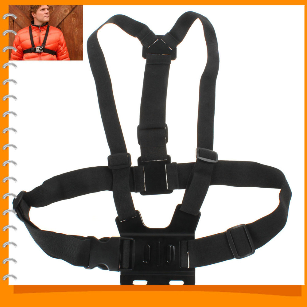 black adjustable harness gopro chest belt shoulder strap mount for gopro hd hero 1 / 2 / 3 camera accessories