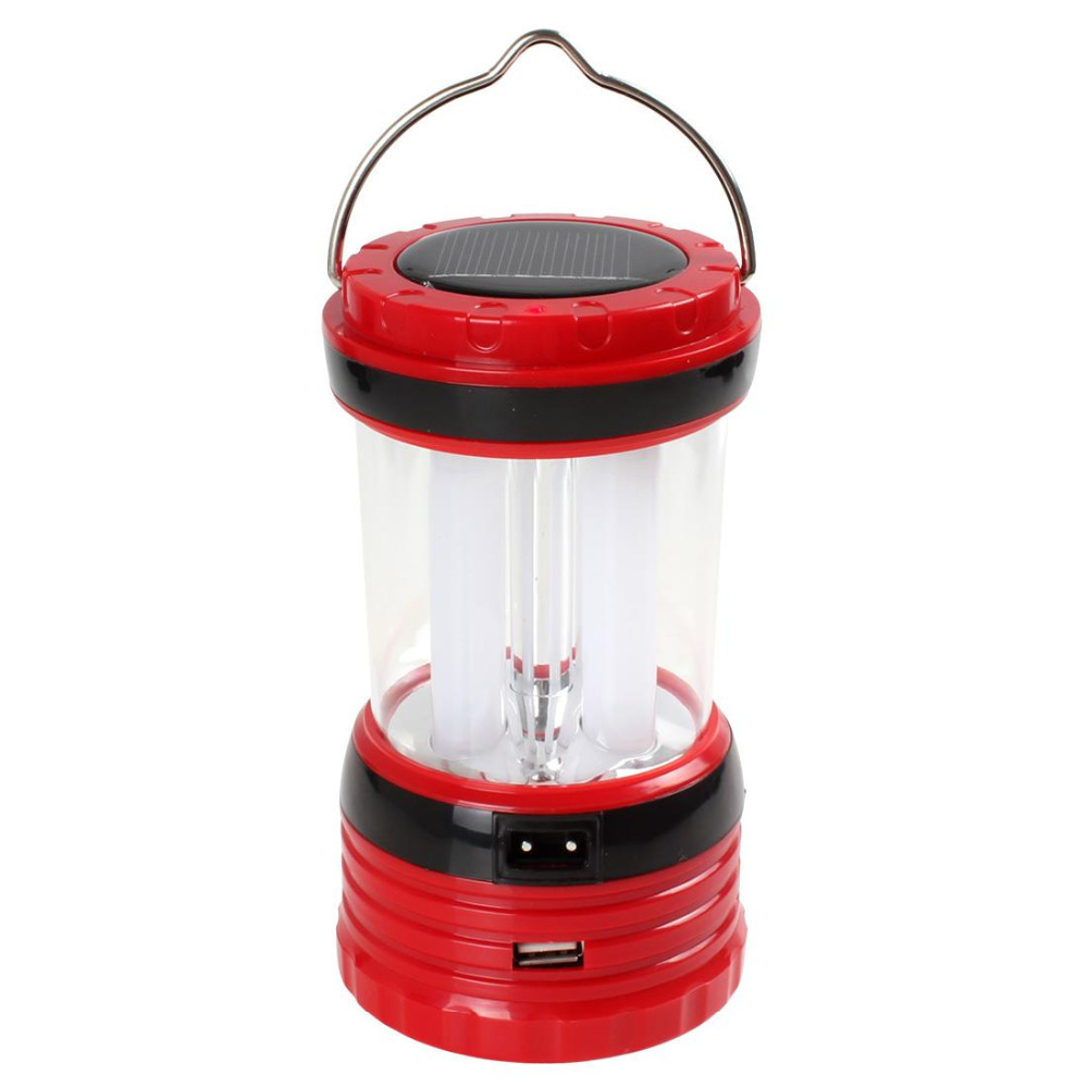 dual solar panel rechargeable led camping light lantern led camping tent lamp with usb port for charging mobile phones / tablets