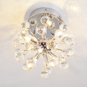 6-light floral shape k9 crystal ceiling light-white