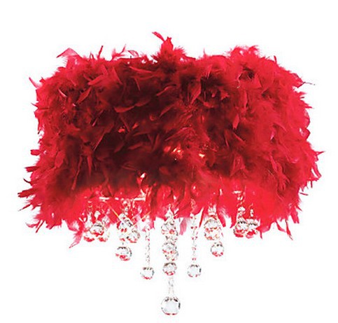 crystal pendant light with 3 lights in red feather shade crystal pendant light with 3 lights in red feather shade