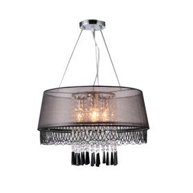 elegant 4-light fabric pendant light with black crystal drops