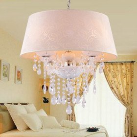 elegant crystal drop 4-light pendant light with fabric lamp