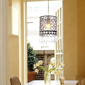 elegant crystal pendant light in patterned gauze shade elegant crystal pendant light in patterned gauze shade