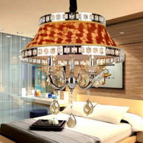 luxury brown pleuche 4-light pendant light with golden crystal drops luxury brown pleuche 4-light pendant light with golden crystal drops