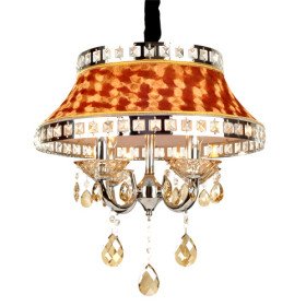 luxury brown pleuche 4-light pendant light with golden crystal drops