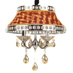 luxury brown pleuche 4-light pendant light with golden crystal drops