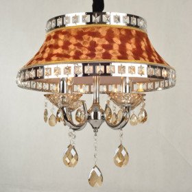 luxury brown pleuche 4-light pendant light with golden crystal drops