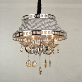 luxury golden crystal drop 4-light pendant light with pleuche lamp