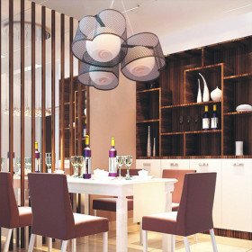 modern pendant light with 3 lights in heart shaped shade