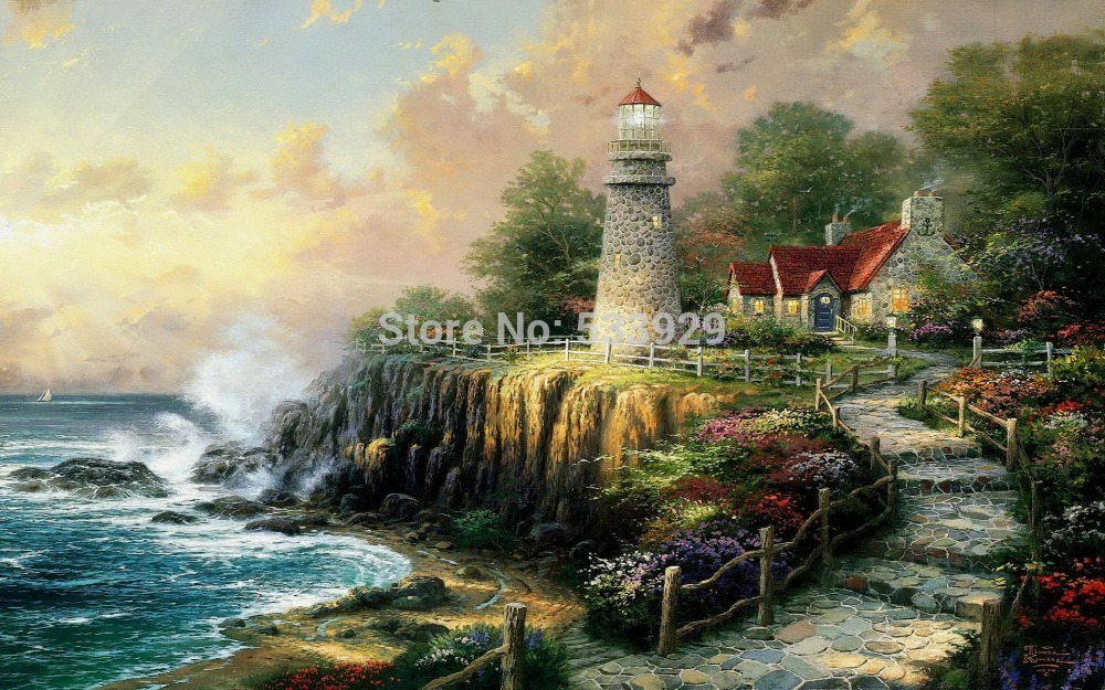 modern tds-hx022 thomas kinkade art printed painting on canvas for home living room wall decoration