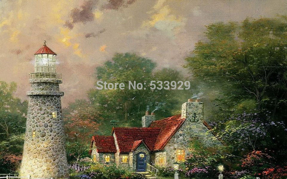 modern tds-hx022 thomas kinkade art printed painting on canvas for home living room wall decoration