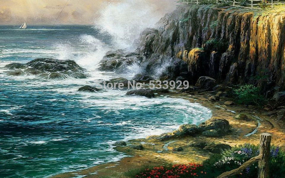modern tds-hx022 thomas kinkade art printed painting on canvas for home living room wall decoration