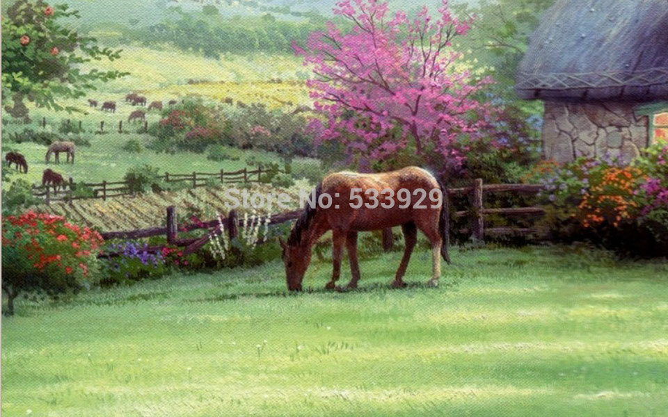 modern tds-hx023 thomas kinkade art printed painting on canvas for home living room wall decoration