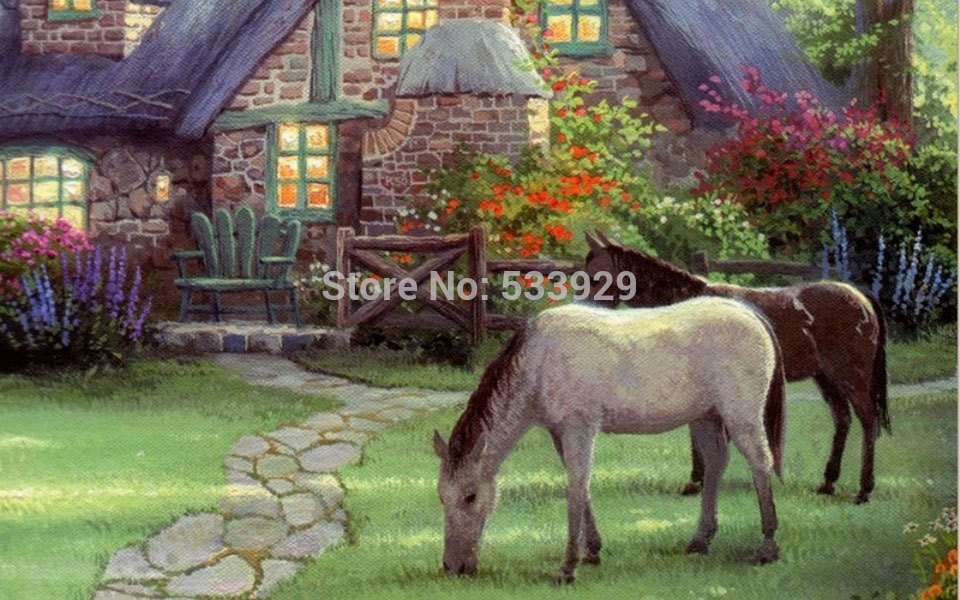 modern tds-hx023 thomas kinkade art printed painting on canvas for home living room wall decoration