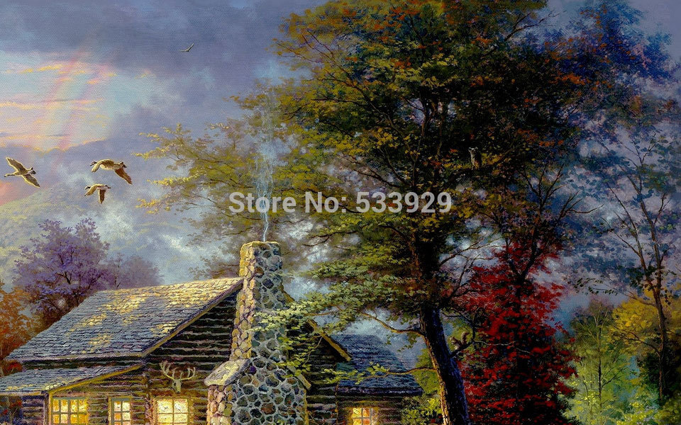 modern tds-hx025 thomas kinkade art printed painting on canvas for home living room wall decoration