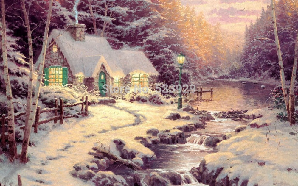 modern tds-hx026 thomas kinkade art printed painting on canvas for home living room wall decoration