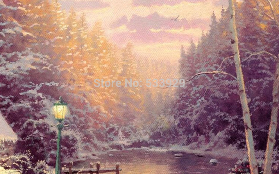 modern tds-hx026 thomas kinkade art printed painting on canvas for home living room wall decoration