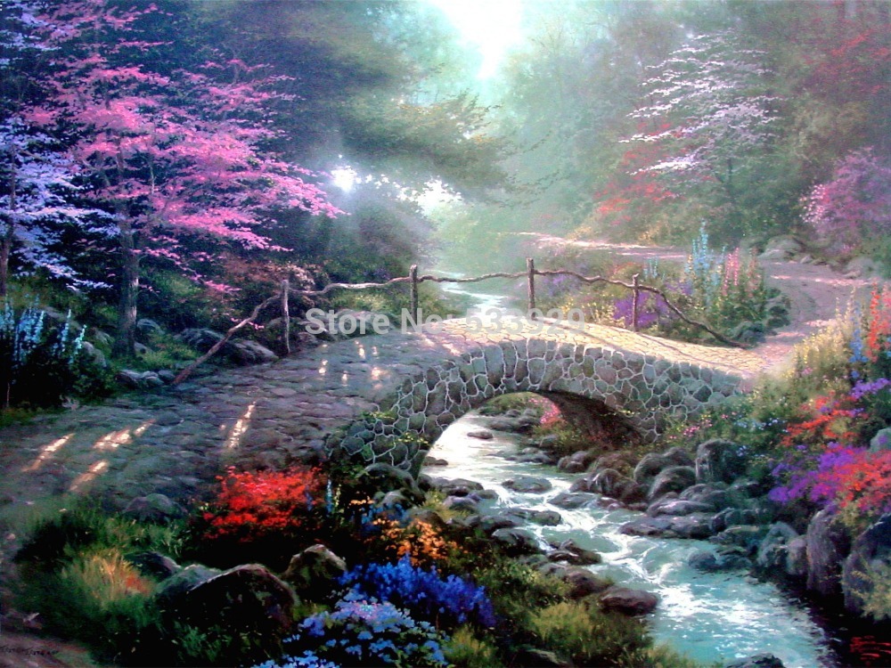 modern tds-hx046 thomas kinkade printed painting on canvas for home living room wall decoration