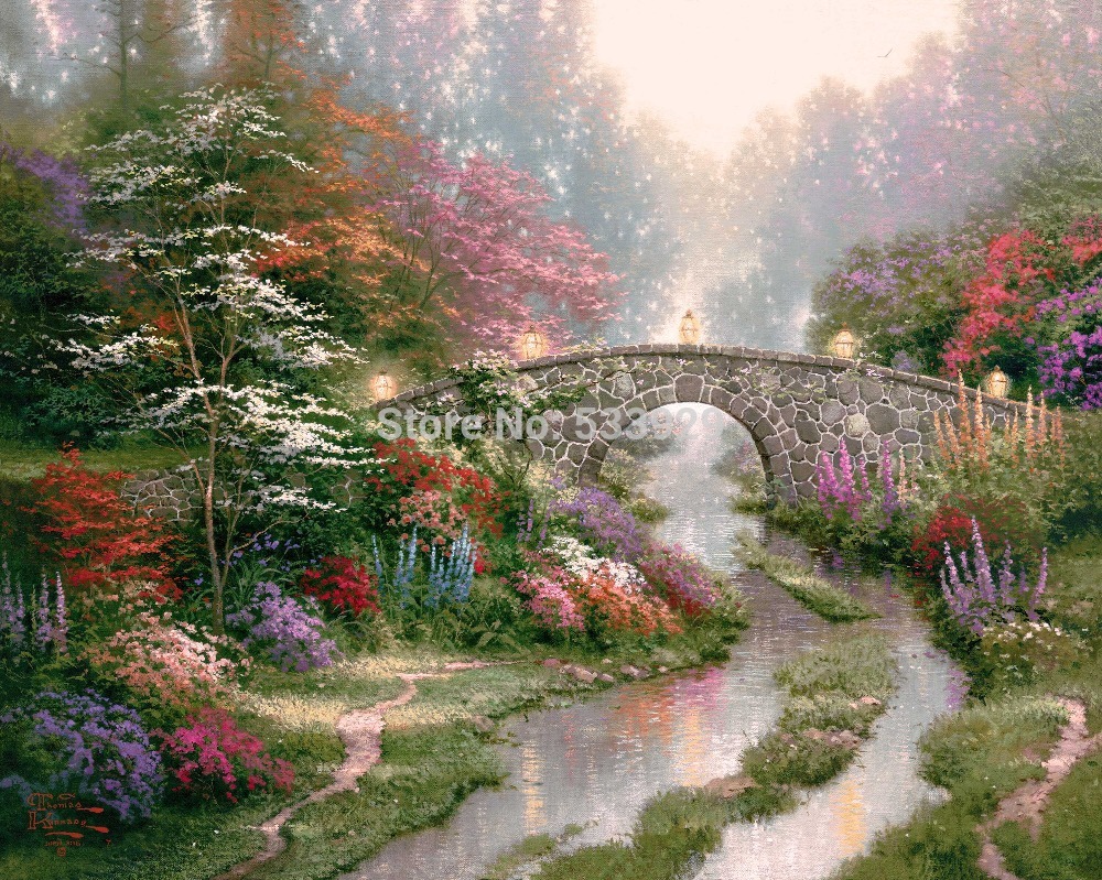 modern tds-hx047 thomas kinkade printed painting on canvas for home living room wall decoration