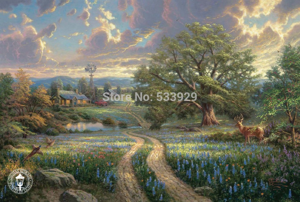modern tds-hx048 thomas kinkade printed painting on canvas for home living room wall decoration