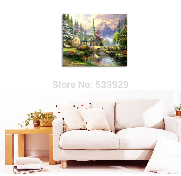 modern tds-hx051 thomas kinkade printed painting on canvas for home living room wall decoration