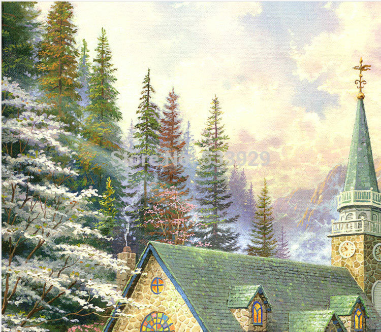modern tds-hx051 thomas kinkade printed painting on canvas for home living room wall decoration