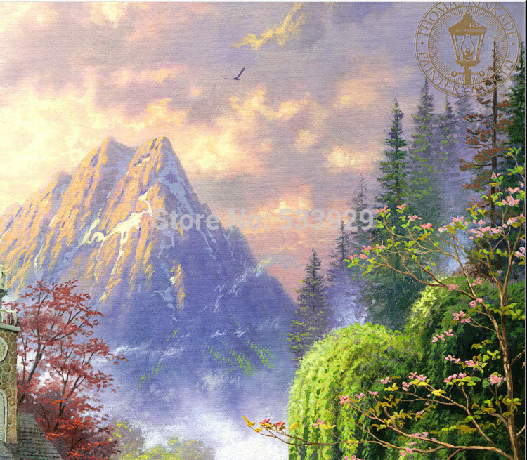 modern tds-hx051 thomas kinkade printed painting on canvas for home living room wall decoration