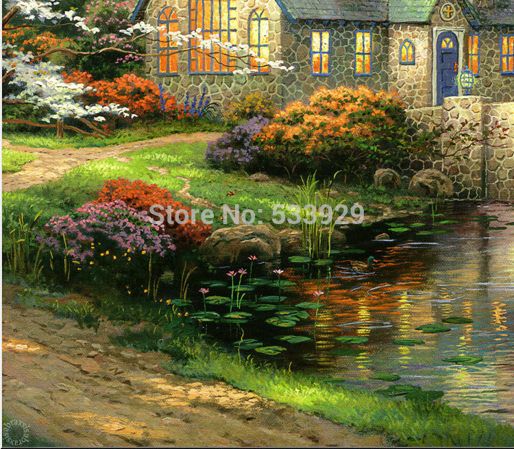 modern tds-hx051 thomas kinkade printed painting on canvas for home living room wall decoration