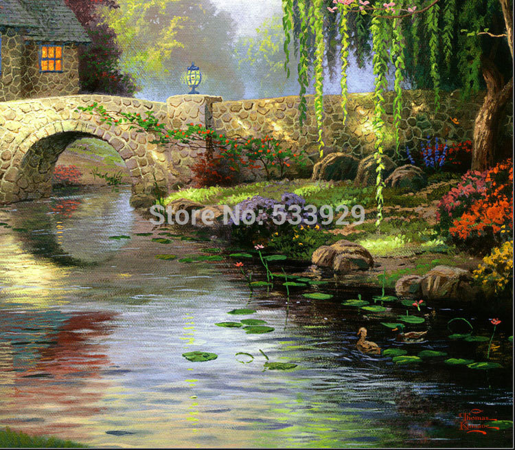 modern tds-hx051 thomas kinkade printed painting on canvas for home living room wall decoration