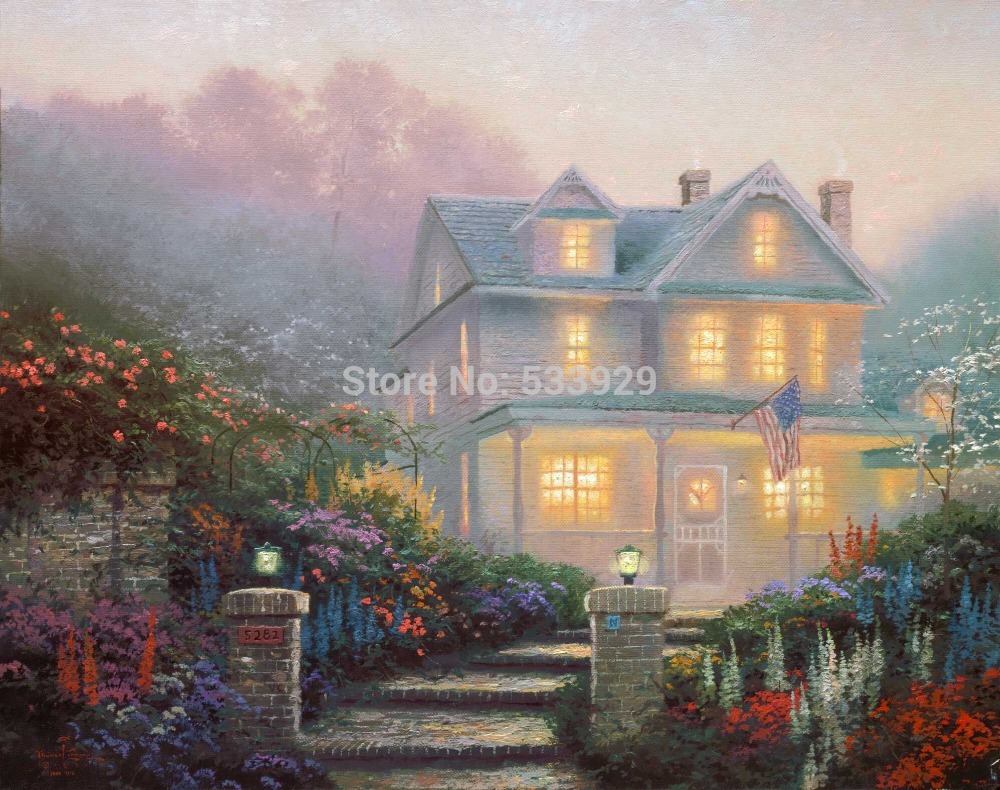 modern tds-hx053 thomas kinkade printed painting on canvas for home living room wall decoration