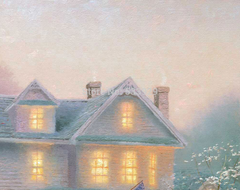 modern tds-hx053 thomas kinkade printed painting on canvas for home living room wall decoration