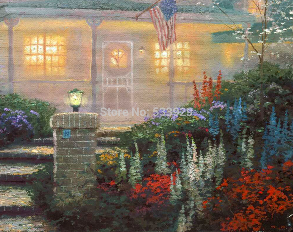 modern tds-hx053 thomas kinkade printed painting on canvas for home living room wall decoration
