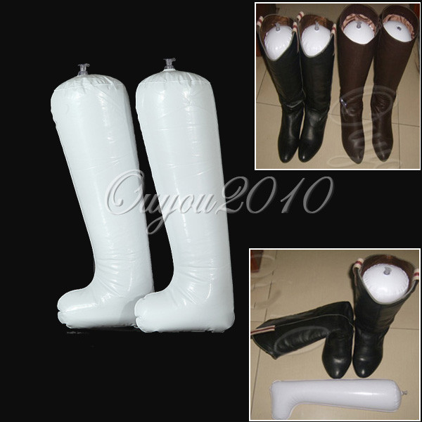 best promotion 5pcs/lot white inflatable useful long boot shoe trees stand holder stretcher support shaper plastic