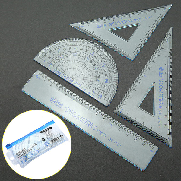 clear students 4pcs/set plastic protactor triangle straight square ruler set for school maths acessaries clear students 4pcs/set plastic protactor triangle straight square ruler set for school maths acessaries