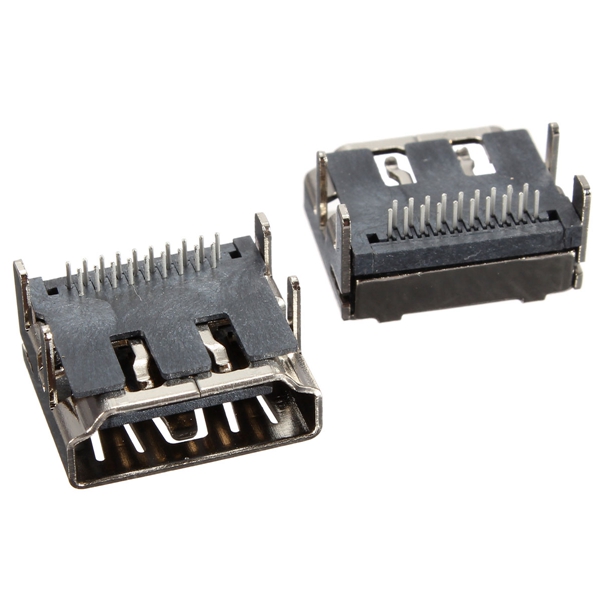 new 5pcs hdmi female 90 dip 2 row 19pins socket pcb soldering connectors 4 legs