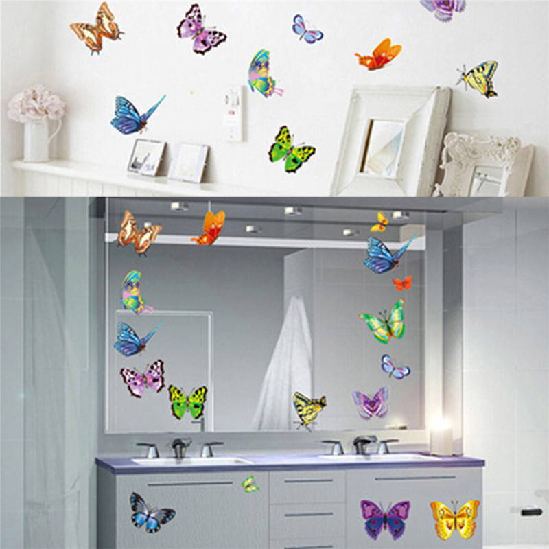 new diy 17pcs pvc 3d colourful butterfly removable cute art decor room decals home decoration wall stickers