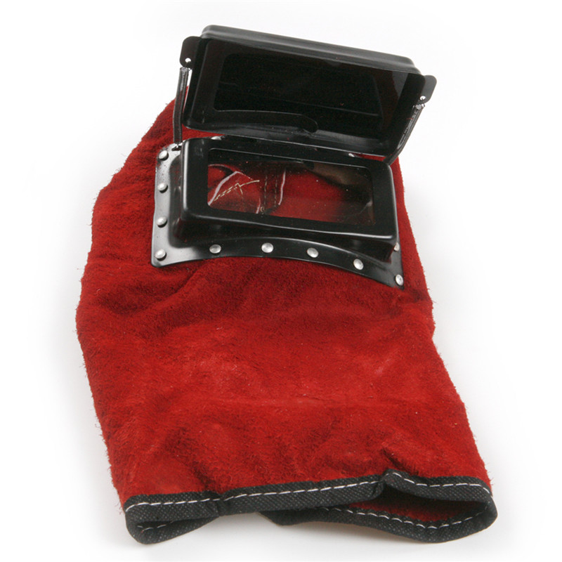 newest best promotion summer red cowhide leather face neck protected lens glasses welding hood helmet mask overhead