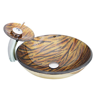 new tempered glass vessel round sink with waterfall faucet and pop-up drain and mounting ring new tempered glass vessel round sink with waterfall faucet and pop-up drain and mounting ring