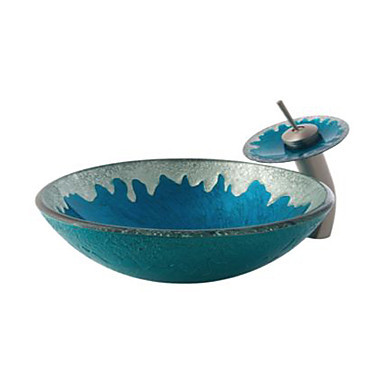 new tempered glass vessel round sink with waterfall faucet and pop-up drain and mounting ring new tempered glass vessel round sink with waterfall faucet and pop-up drain and mounting ring