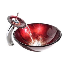 victory round swirls dark red tempered glass vessel sink and waterfall faucet victory round swirls dark red tempered glass vessel sink and waterfall faucet
