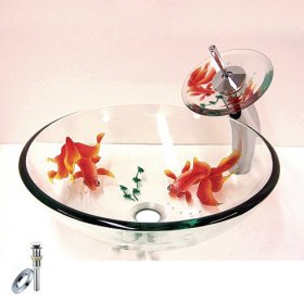 victory round transparent tempered glass vessel sink with waterfall faucet,mounting ring and water drain victory round transparent tempered glass vessel sink with waterfall faucet,mounting ring and water drain