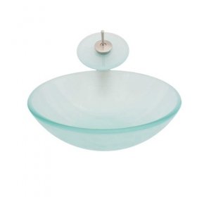victory round frosted glass vessel sink with waterfall faucet, mounting ring and water drain victory round frosted glass vessel sink with waterfall faucet, mounting ring and water drain